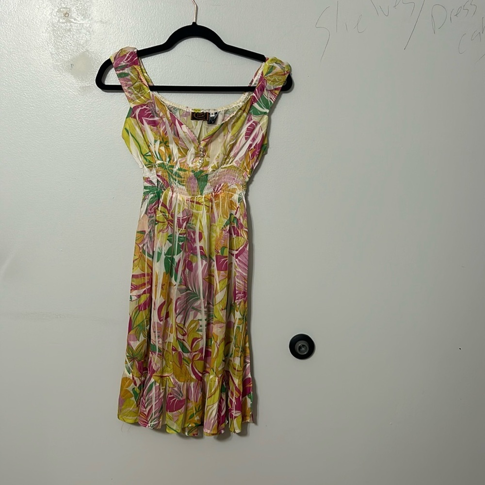 Vintage Tiki Palm Floral Y2K Sublimation Swim Coverup Size M but measures Small